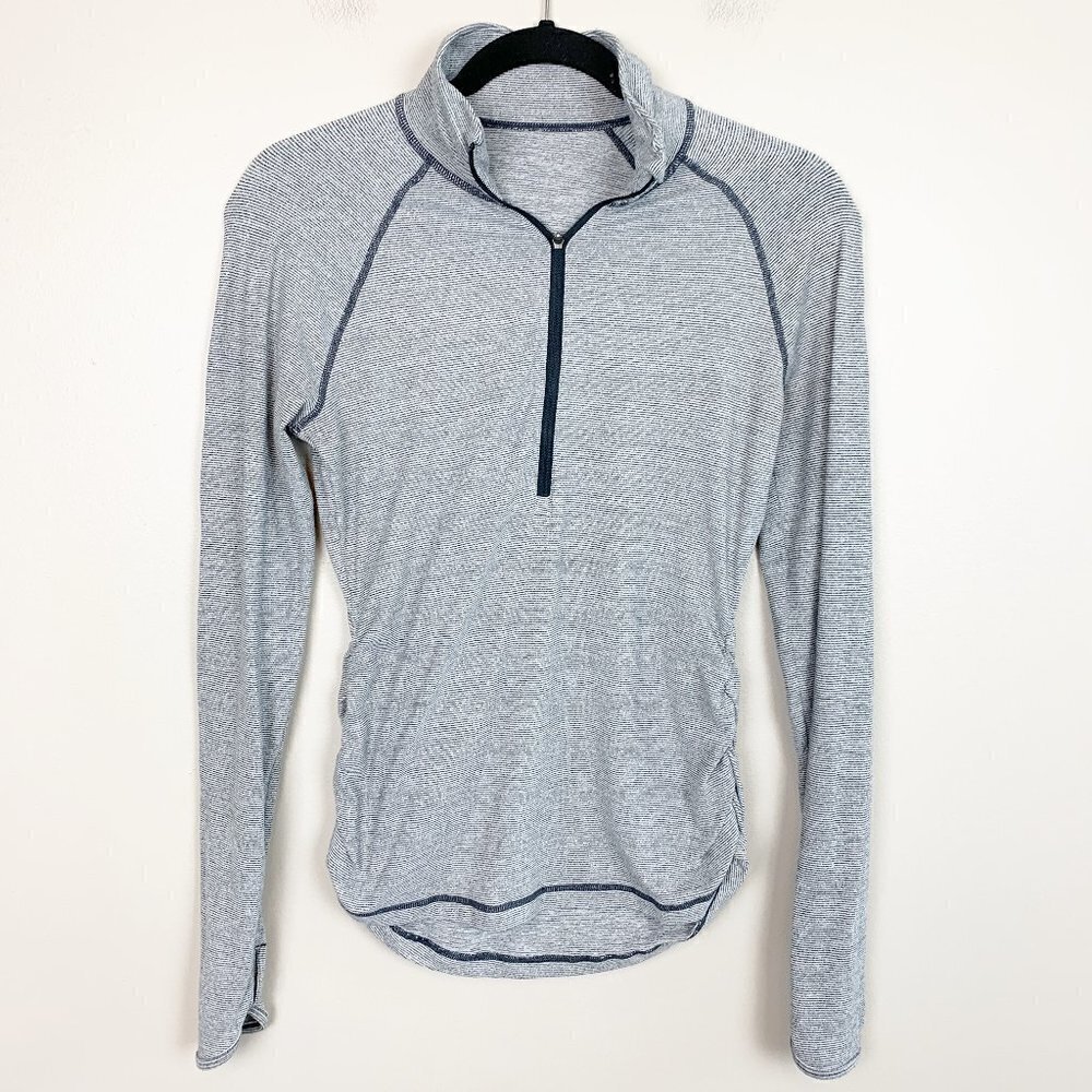 Lucy Grey Micro Striped 3/4 Zip Rouched Sides Pullover - Size XS - Picture 1 of 3